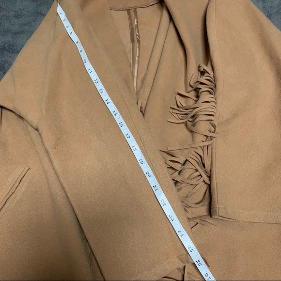 LIKE NEW | J.O.A. Los Angeles | Camel Fringed Long Line Coat/Cape | S - Picture 7 of 10